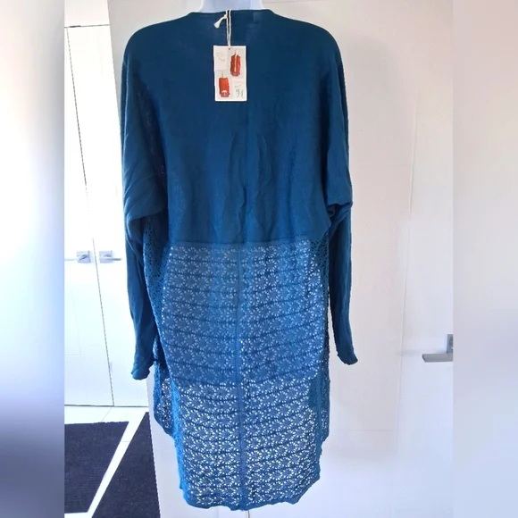 NWT Grace & Lace/ Teal Lace Knit Sweater/ Or Oversized Cardigan/ Size US L to 1X - Picture 4 of 11